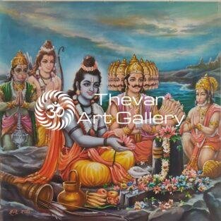 Shiva linga Puja antique Vintage print - Thevar art gallery