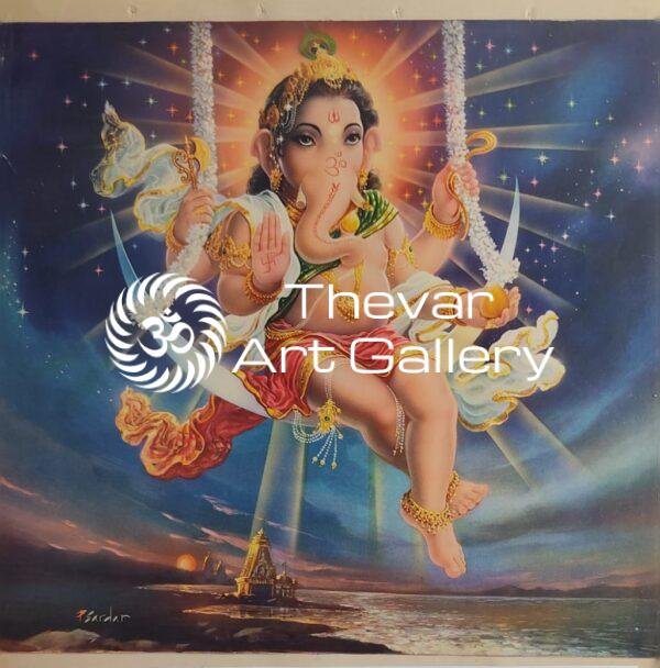Swing Ganesha antique Vintage print - Thevar art gallery