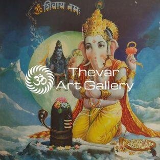 Ganesh Shiva linga Puja antique Vintage print - Thevar art gallery