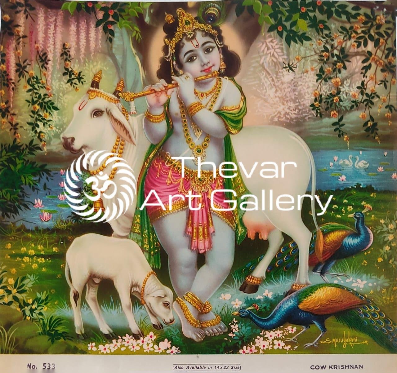 ART / DRAWING / ILLUSTRATION / PAINTING / SKETCHING - Anikartick: Lord  KRISHNA with his Favourite Cow in my Pen drawing - Little KRISHNA Mesmerize  the World through his Fluite - Art by Ani,Chennai,India