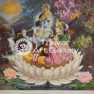 Radhe Krishna antique Vintage print - Thevar art gallery