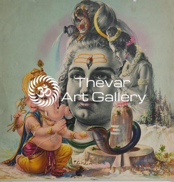 Shiva family vintage paintings - Thevar art gallery